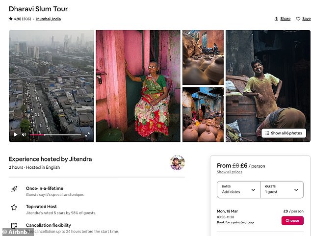 The “Dharavi Slums Tour” is advertised on Airbnb as a two-hour tour organized by Jitrenda, who grew up in Mumbai.