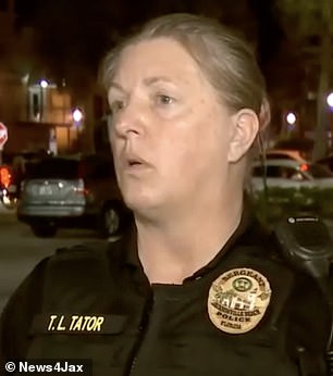 Sergeant Tonya Tator, pictured, of the Jacksonville Beach police confirmed the shooting happened outdoors rather than at a bar.