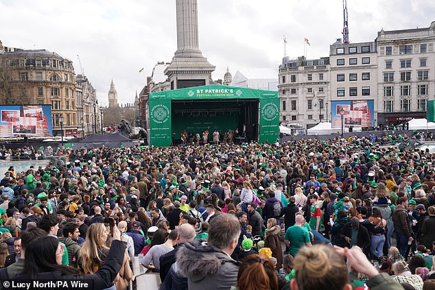 LONDON: Thousands gather in Trafalgar Square to listen to traditional Irish music at the end of the parade
