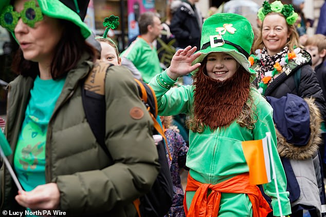 LONDON: A child dressed in a leprechaun-themed outfit takes part in the parade in Trafalgar Square