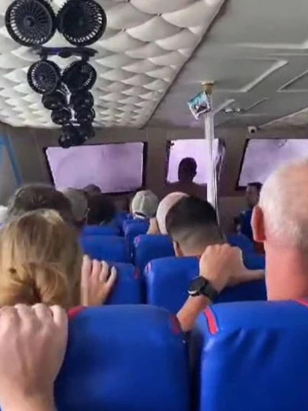 Another video, taken from the seat of a passenger boat heading from the Gili Islands to the Penida Islands, shows huge waves crashing through the windshields and spreading onto passengers seated inside.