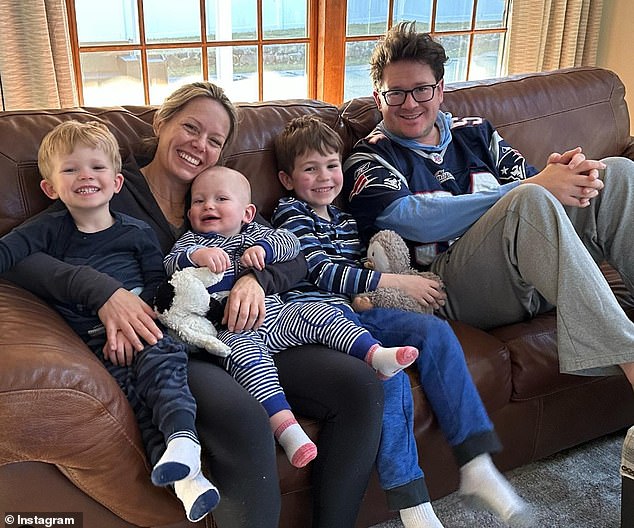 Dylan and her husband Brian Fichera pictured with their sons Calvin, seven, Oliver, four, and Russell, two