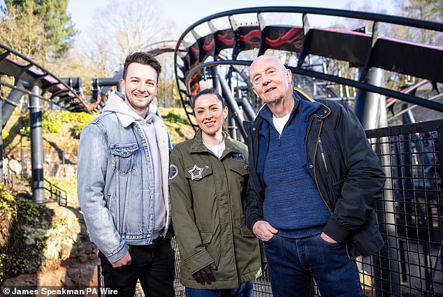 Pictured left to right at the opening of Nemesis Reborn are John Burton, creative lead at Alton Towers, Bianca Sammut, divisional director, and John Wardley, creator of the original Nemesis.