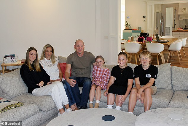 Cam, 50 (pictured with his wife Felicity and their children Hannah, 17, Ruby, 8, Lucy, 13, and Angus, 14) taught his children the basics of investing to get a foothold in the estate market.