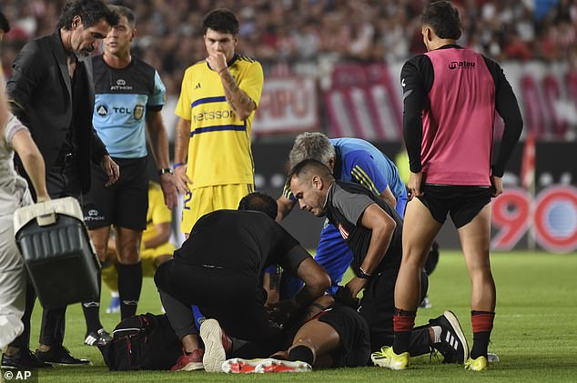 The 24-year-old was treated on the pitch by team doctors from both teams after the incident.