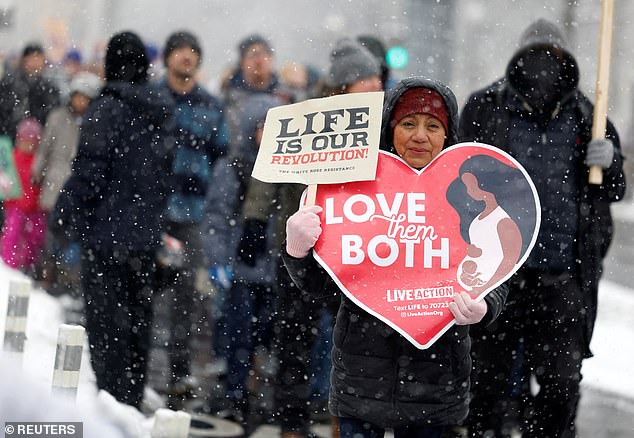 Abortion advocates participate in the “March for Life” on January 19, 2024 in Washington, DC