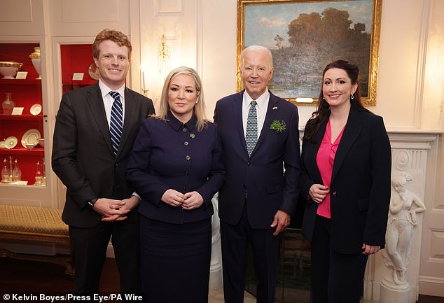 Prime Minister Michelle O'Neill and Deputy Prime Minister Emma Little-Pengelly of Northern Ireland meet with President Joe Biden and Joseph Kennedy at the White House