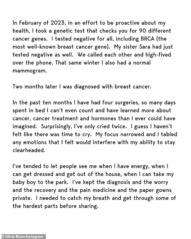 She shared the health update in a statement released in March.
