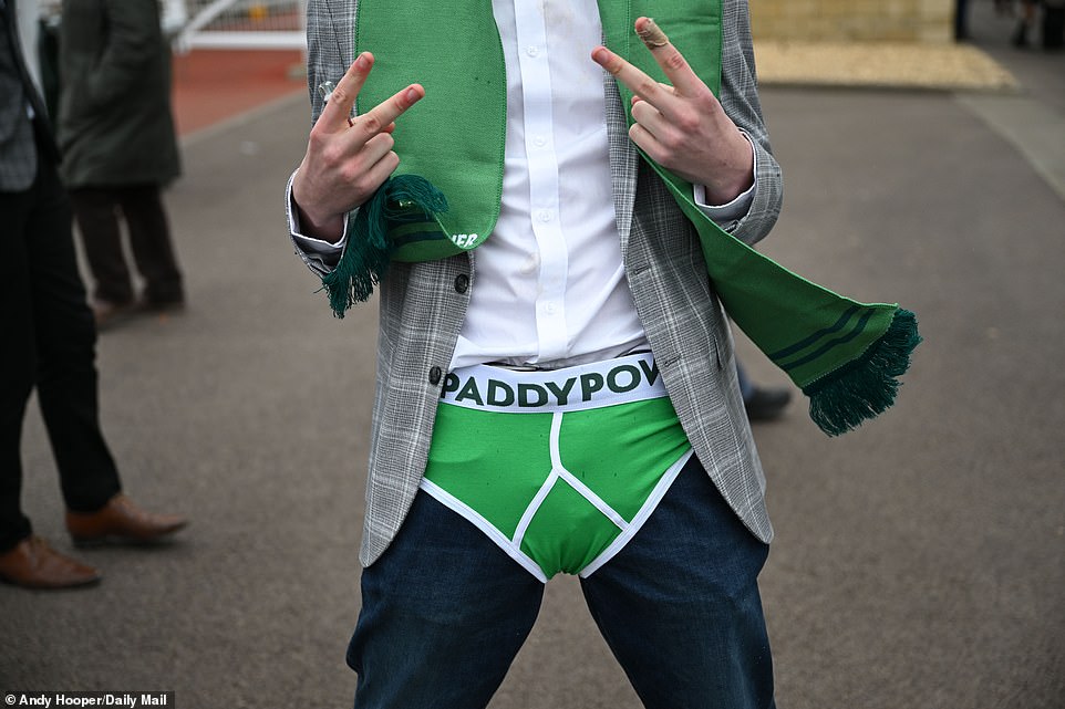 One fan wears some rather cheeky Paddy Power pants, with the Irish gaming company being one of the festival's main funders.
