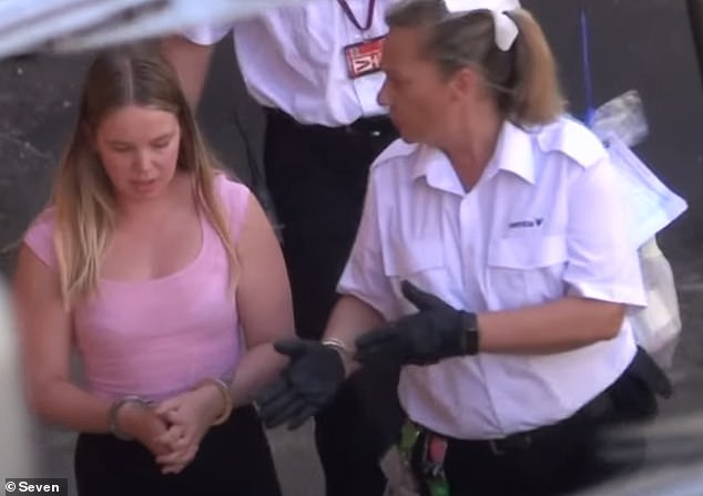 Haynes spent 36 hours behind bars before turning up at Adelaide Magistrates Court on Monday, wearing the same clothes she was arrested in (she is pictured arriving at court)