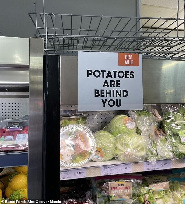 This photo, taken at an Irish gas station, enthusiastically touted its potato products.