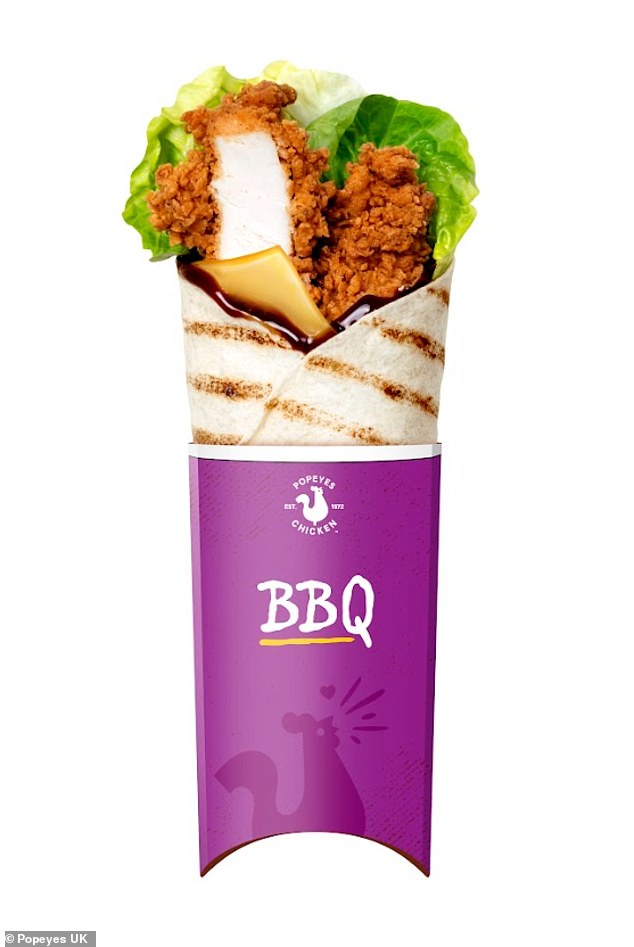 The Popeyes UK menu includes the Louisiana BBQ Wrap, featuring succulent Popeyes chicken fillets, bold barbecue sauce and smoked cheese, all wrapped in a soft tortilla.