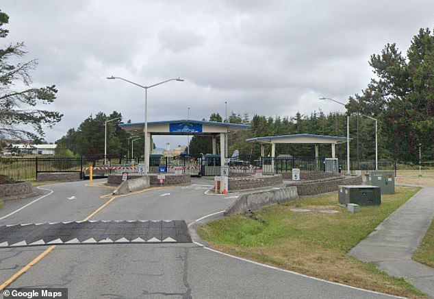 Martinez is attached to Fleet Readiness Center Northwest (FRCNW) located in Oak Harbor, Washington and is part of Naval Air Station Whidbey Island. In the photo, the entrance to the base