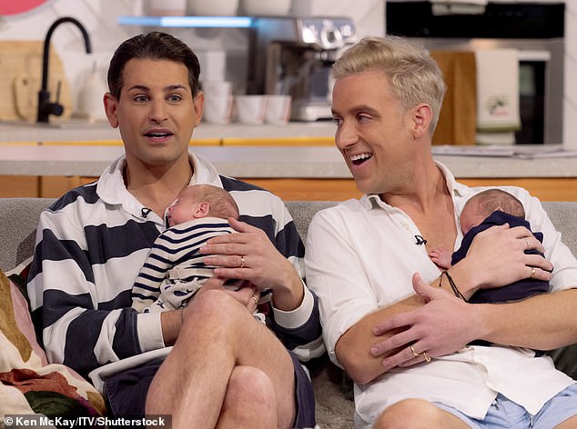 The couple welcomed twins Apollo Magnus Obi and Cosima Emily Bex in August via surrogate and said they had 'outgrown' for Made in Chelsea (pictured in August)