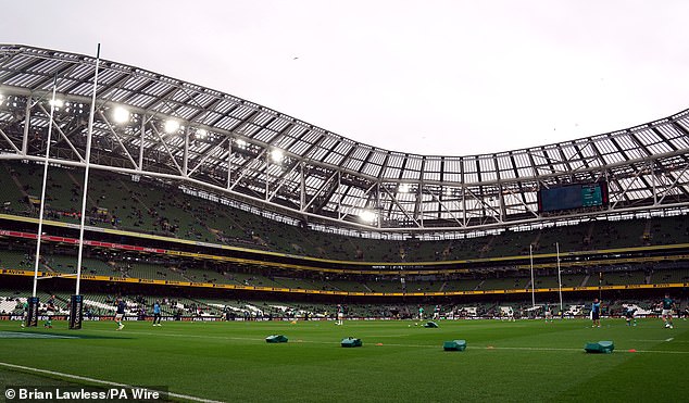 The final will be held at the 51,711-seat Aviva Stadium (pictured), although Croke Park could be used as a fan zone to stop fans crowding the streets and potentially clashing with each other.