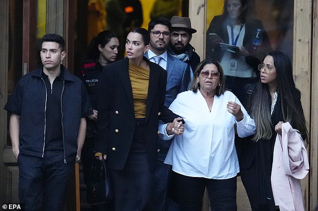 Dani Alves' family was seen leaving the court during the trial last month - including his ex-wife Joana Sanz (middle left) and his mother Lucia (middle right).