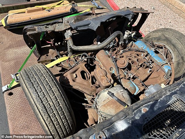 Its parts are covered in rust after sitting in the farmer's barn for nearly four decades