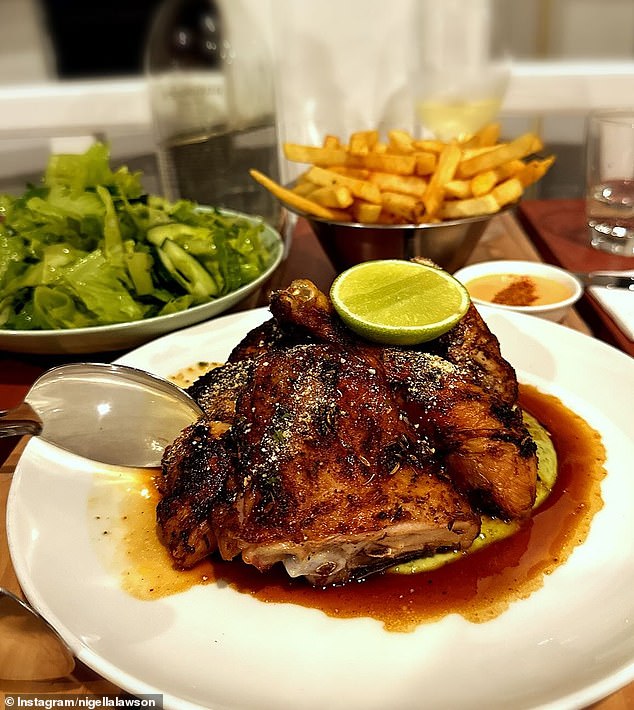 Pictured: Nigella's second course with roast chicken with Aji Verde