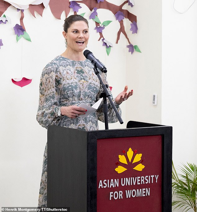 The mother-of-two appeared animated as she gave a speech to staff and students at the Asian University for Women.