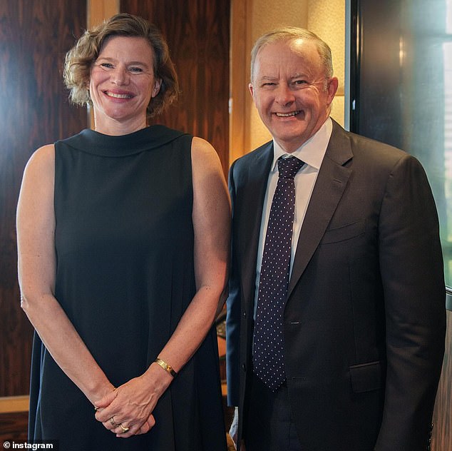 Mr Albanese and Mariana Mazzucato (pictured together last Friday) met to discuss the Australian economy during his trip to Sydney, Canberra and Melbourne.