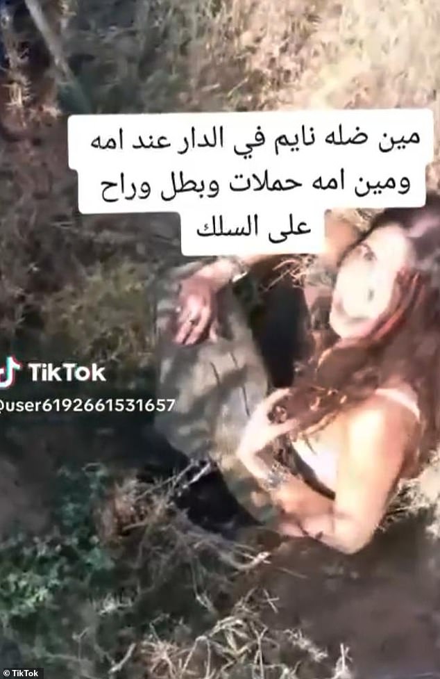 A viral TikTok video showed Ms Yanai pleading for her life (pictured) after being found by Hamas terrorists in a tree, before being taken away in a jeep by the terrorists in Gaza.