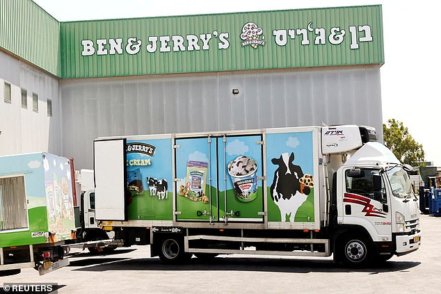 A Ben & Jerry's ice cream delivery truck is seen at their factory in Be'er Tuvia, Israel on July 20, 2021 - shortly before Unilever sold the company's Israeli operations