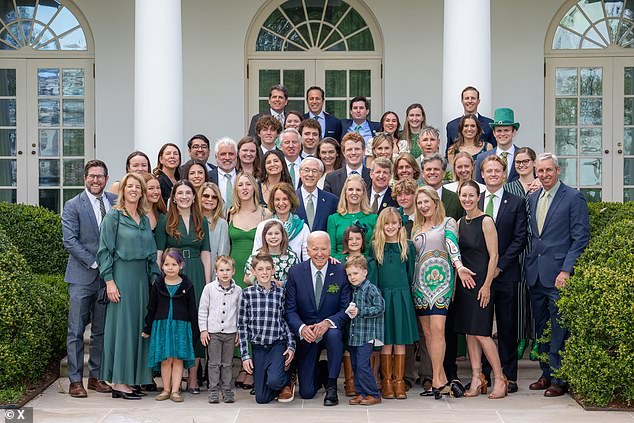 His sister Kerry Kennedy and other family members posted this group photo of the Kennedy family members alongside President Joe Biden at the White House on Sunday to celebrate St. Patrick's Day.