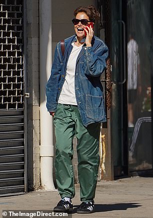 Katie Holmes wore a pair of black Adidas Sambas on her feet while walking in New York