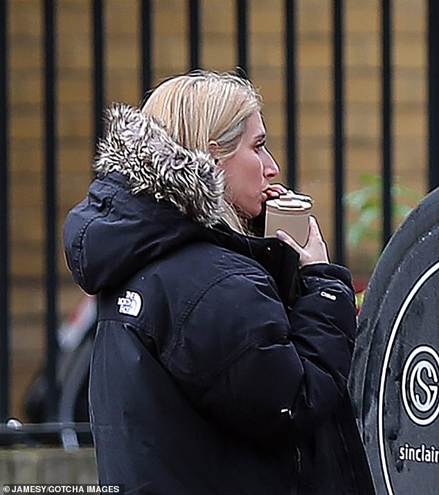 The Sort Your Life Out star snuck in a moment of silence and lit a cigarette while her husband, Joe Swash, played with their youngest children.