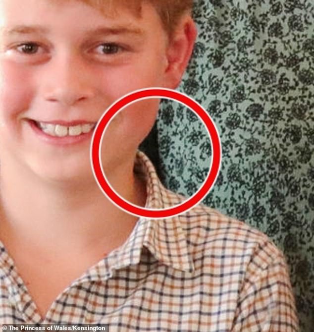 There appears to be an unexplained black triangle next to Prince George's collar.