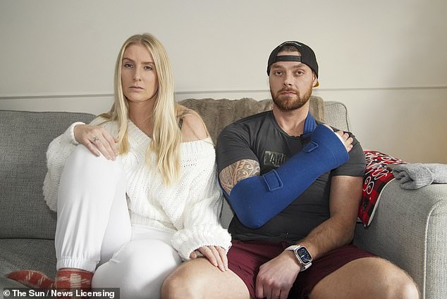 Mr Jenkinson, 34, pictured with his then partner Jessica Seymour, 33, in 2022 after the attack