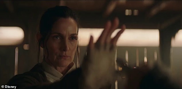 Stenberg and Carrie-Anne Moss (pictured) could be seen fighting in the action-packed, nearly two-minute clip.