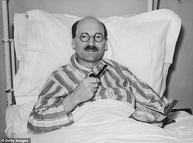 Future Labor Prime Minister Clement Attlee - then the Leader of the Opposition - is seen recovering in bed at The London Clinic in 1939 after having surgery on his prostate