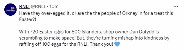 The RNLI said it was grateful for the fundraiser in a statement filled with egg puns.