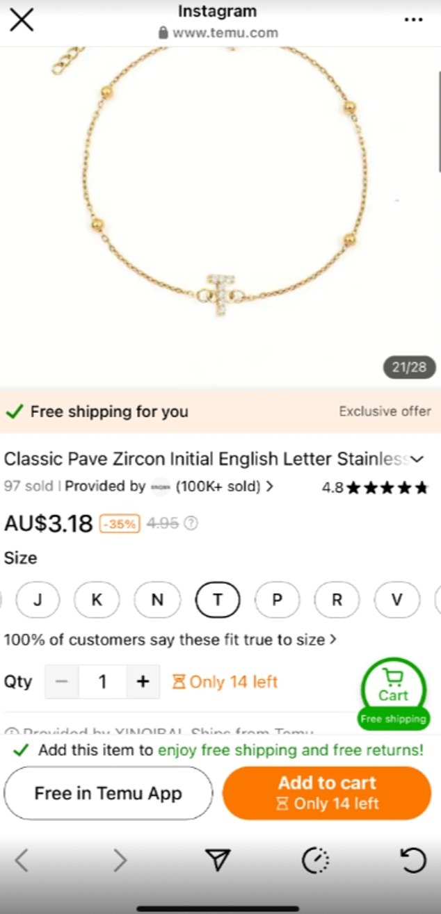 Eagle-eyed fans quickly took to social media to point out that Jack's stunning gift was actually costume jewelry from budget retailer Temu, selling for $3.18.