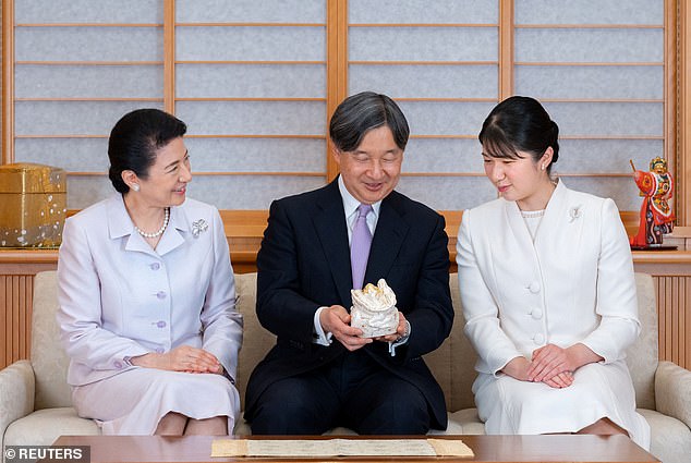 Princess Aiko is the only daughter of Japan's Emperor Naruhito (center), 63, and Empress Masako (left), 60.