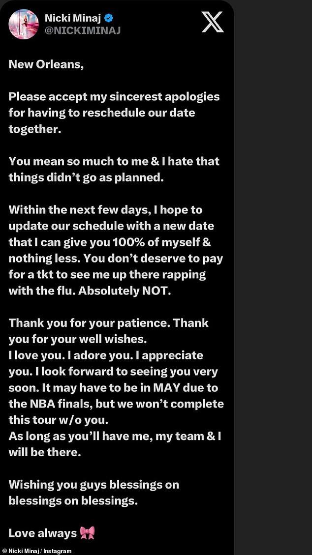 1710966857 195 Nicki Minaj says sorry for canceling New Orleans concert hours