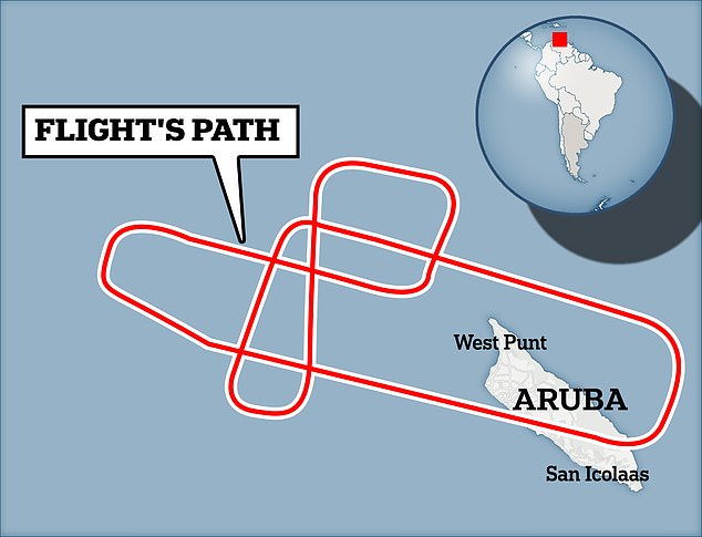 This image shows the trajectory of the flight which circled Aruba several times before the pilot decided to turn around.
