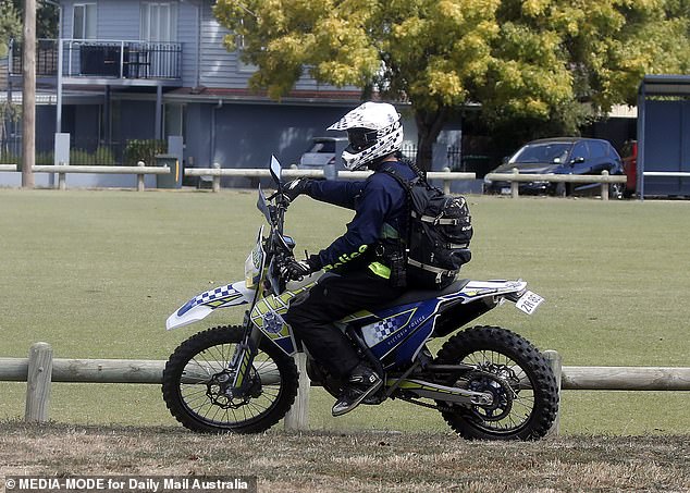 Police on dirt bikes helped cover ground in rough terrain Wednesday