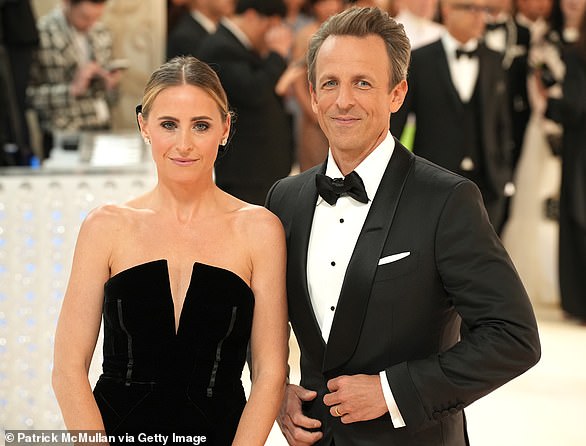 Human rights lawyer Alexi Ashe and her husband, comedian Seth Meyers, attend the 2023 Met Gala in New York.