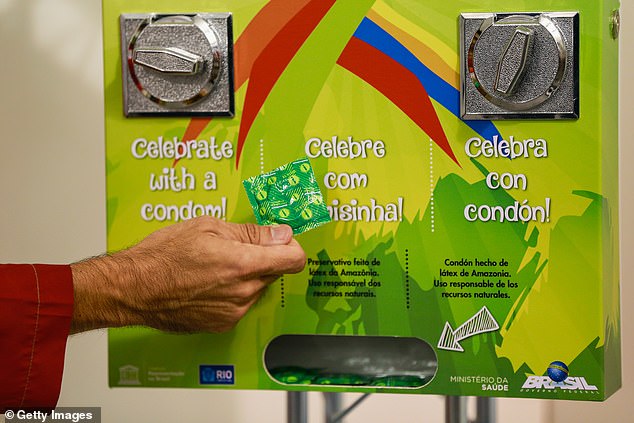 A condom dispenser at the Olympic and Paralympic Village at the Rio 2016 Olympic Games