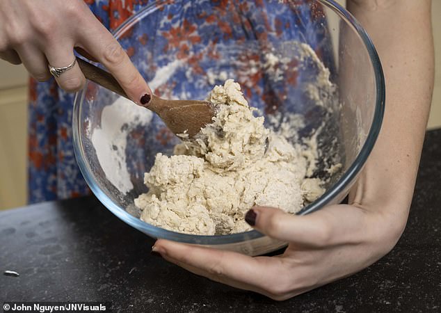 Sarah mixes ingredients in a bowl to make viral dish sold out at Waitrose