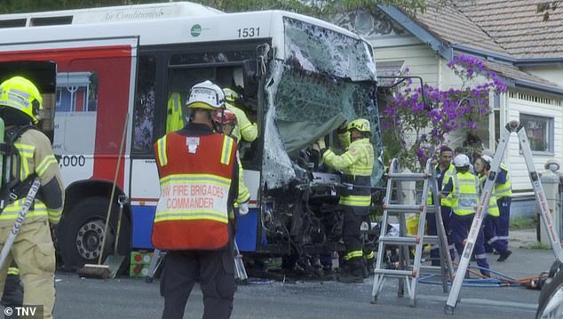 A bus present at the scene of the accident suffered heavy external damage during the collision (photo)