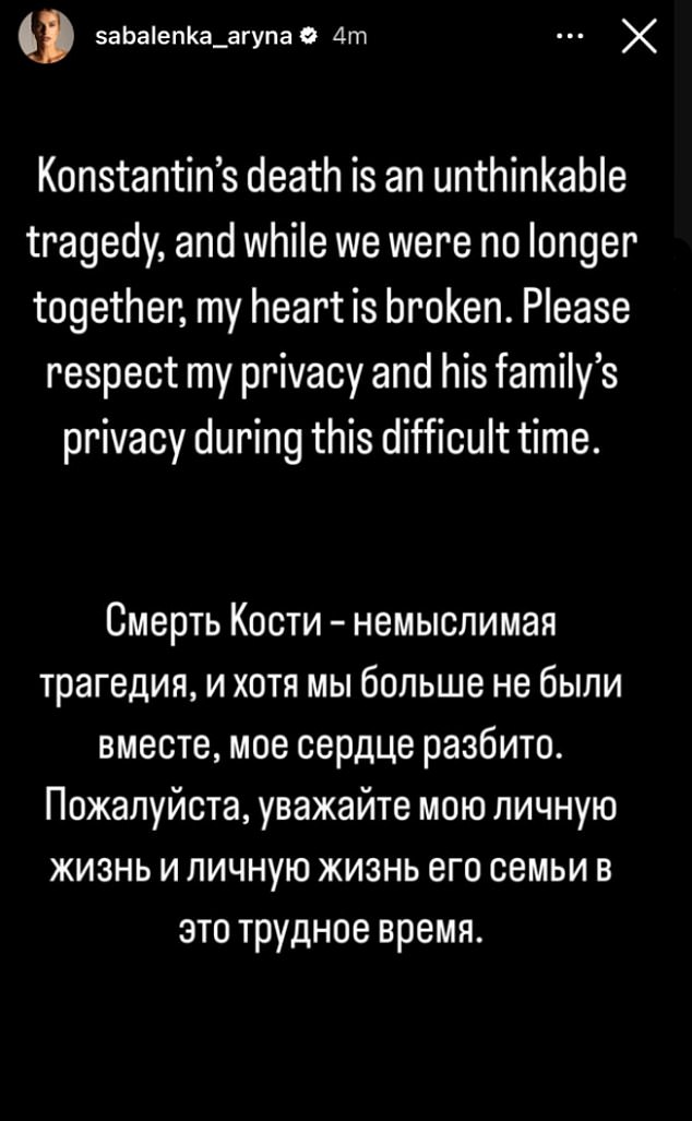 1710998753 204 Aryna Sabalenka breaks her silence on Konstantin Koltsovs death as