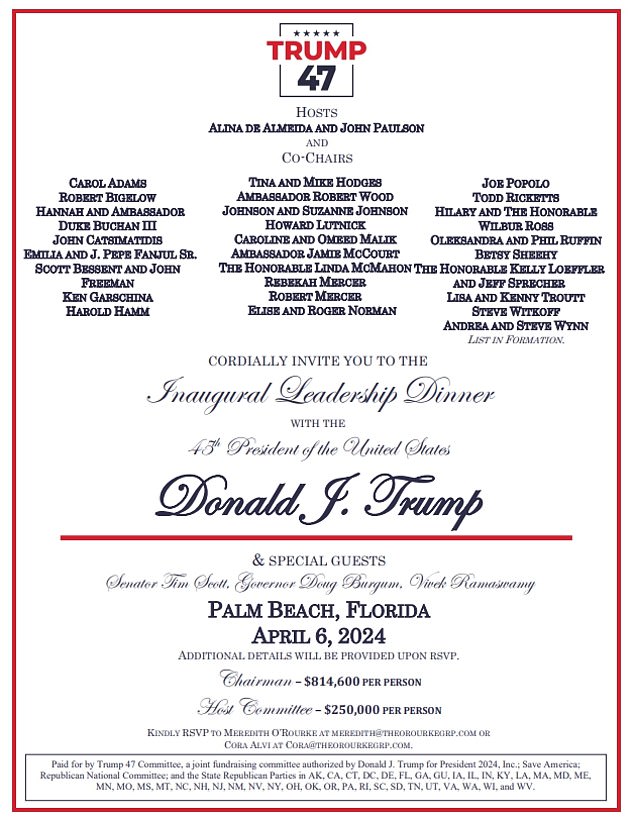 Tickets for the event cost $814,600 for a seat at the former president's table