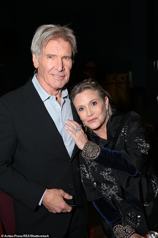 In Carrie's latest memoir, she revealed that she had a three-month affair with Harrison Ford while filming the original Star Wars (pictured together in December 2015).