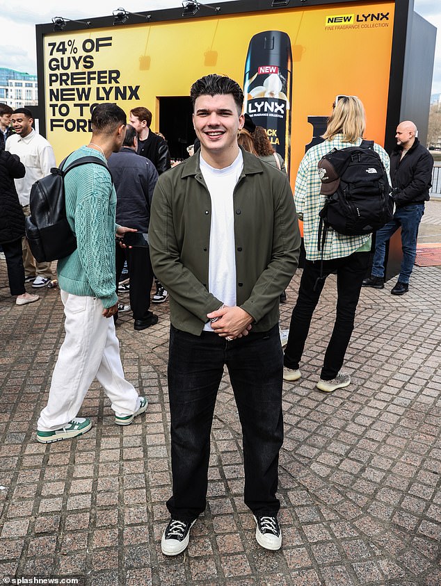 Finally breaking the Love Island crowd was Traitors series two winner Harry Clark, 23, who wore a khaki green shirt over a white t-shirt.