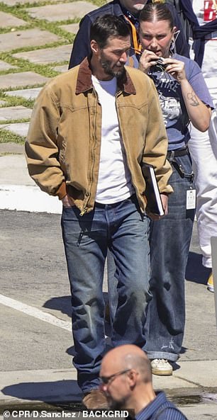 The 59-year-old seemed relaxed on the set of the film