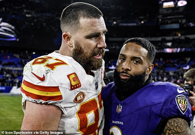 Beckham Jr. (right) wants to ideally sign with Travis Kelce (left) and the Kansas City Chiefs