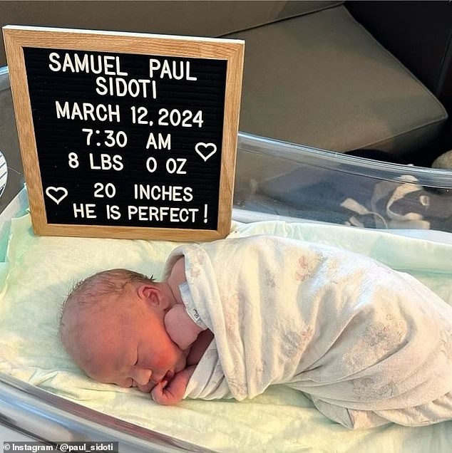 Paul Sidoti announced on social media that he and his wife Ashley welcomed a son, Samuel Paul, last Tuesday.